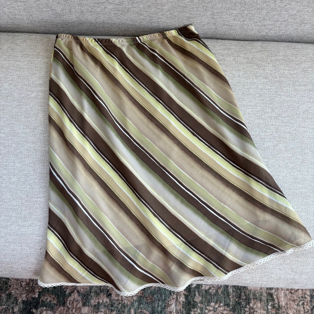 Vintage Pazo Midi Skirt 12 Striped Lace Trim Y2K Boho Revival Indie Romantic
